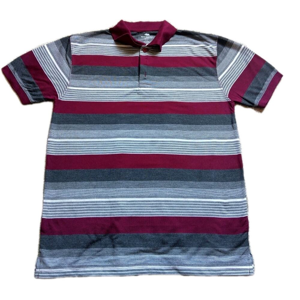 Men's Red Rhino Polo, Size Medium, Striped, Burgundy, Gray